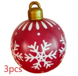 Large 60cm diameter inflatable PVC Christmas decoration ball in bright colours for outdoor use.