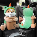 Plush car tissue box and trash can two-in-one unit in pink soft rabbit design on car centre console