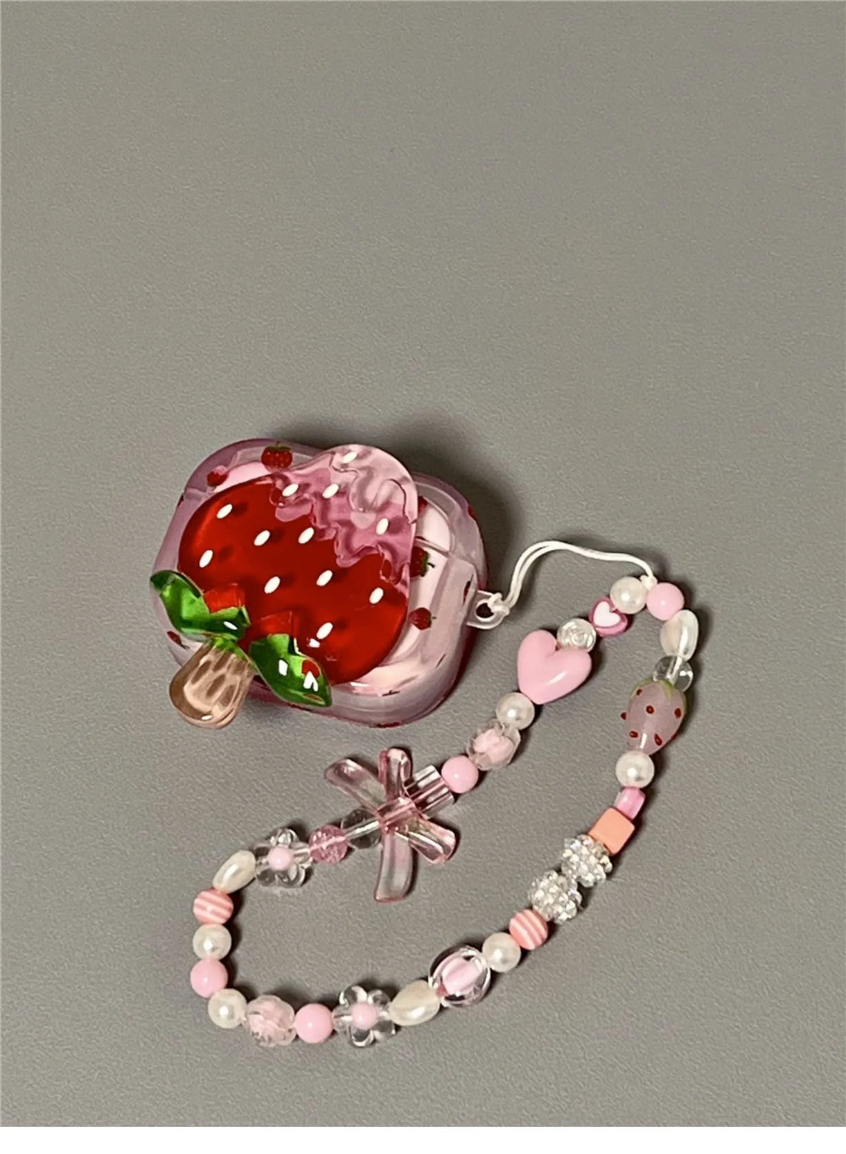 3D strawberry ice cream AirPods case for AirPods 1/2, 3rd Gen, Pro and Pro 2 with optional bracelet