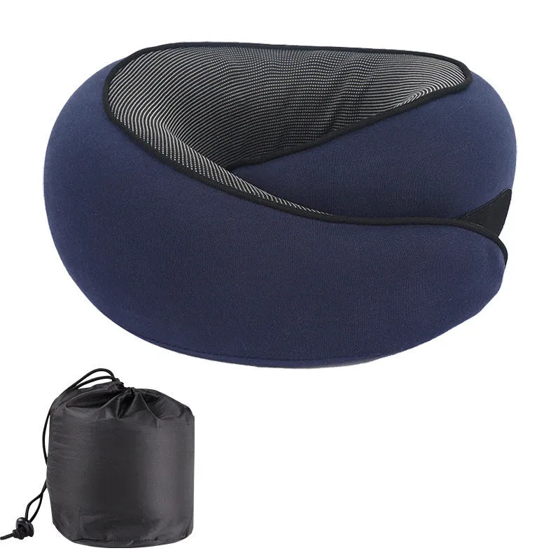 U-shaped memory foam travel neck pillow in grey with portable storage bag