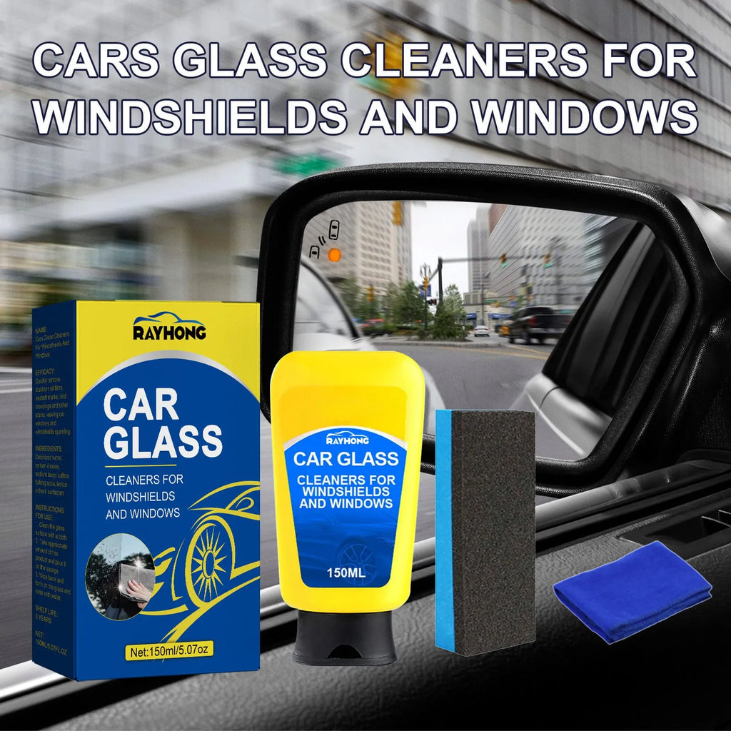 Automotive windshield detergent defogging kit with 150ml bottle, sponge, and cleaning cloth