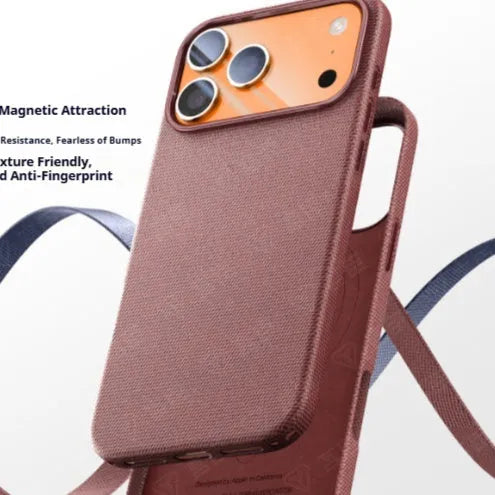 Black woven cloth pattern phone case with magnetic suction animation for iPhone 17 series