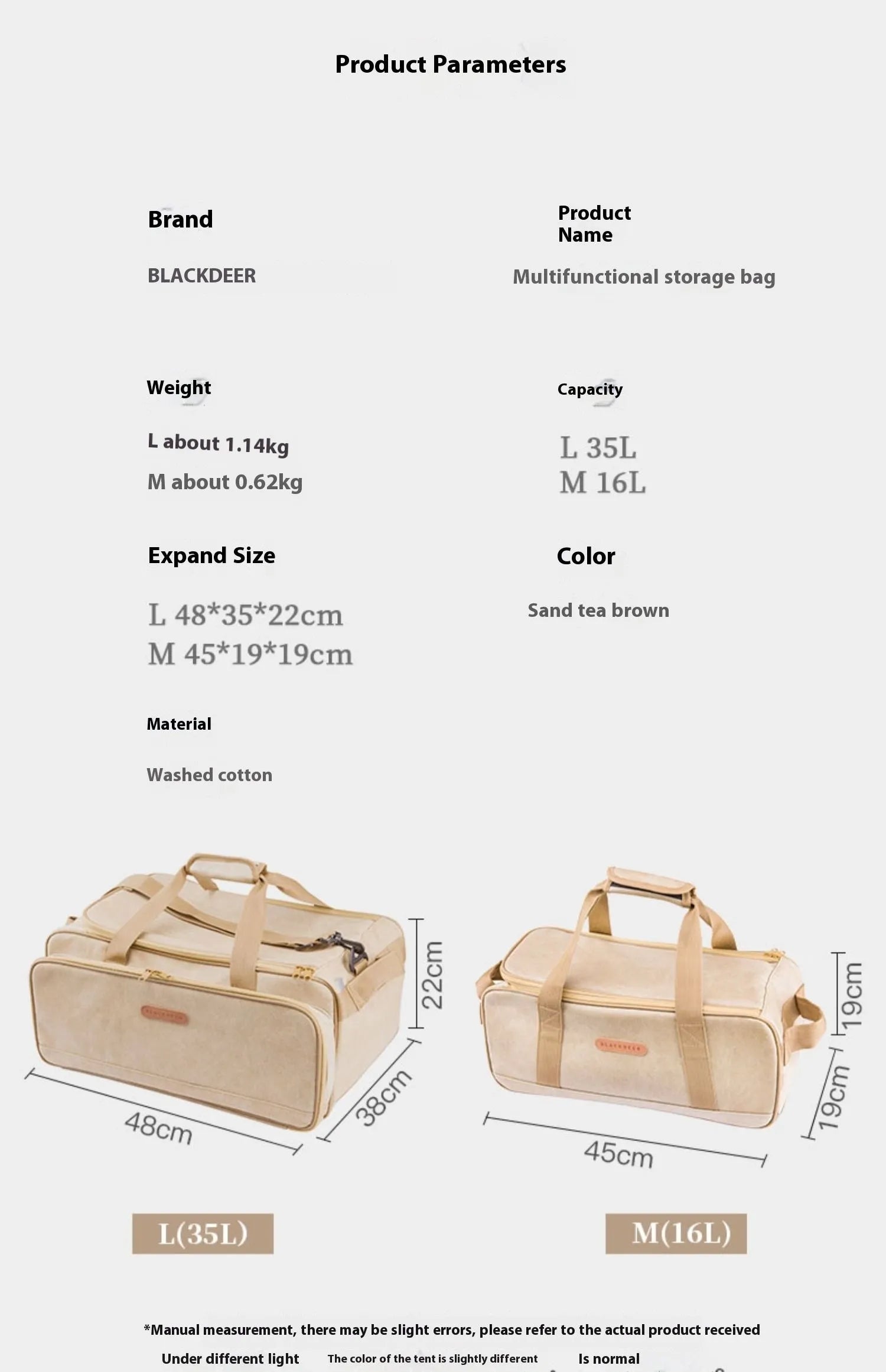 Oxford cloth outdoor picnic storage bag for camping cookware and gas tanks in 16L and 35L sizes.