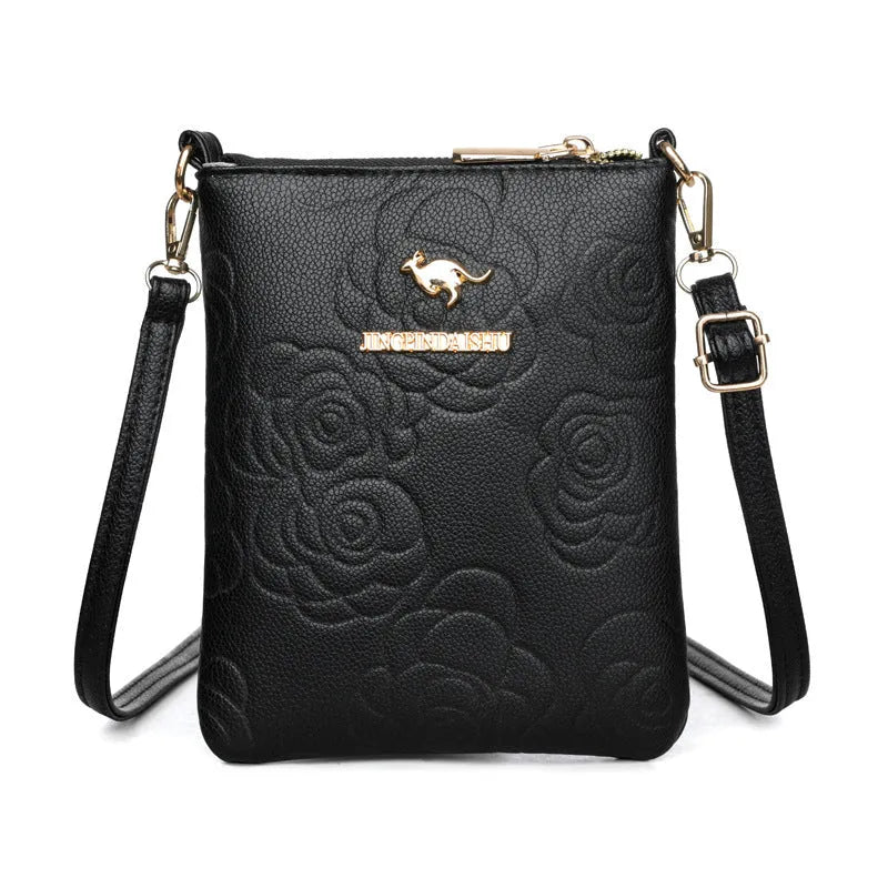 Square vertical shoulder messenger bag in stone pattern colour with file compartment visible