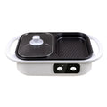 White electric casserole appliance with dual hot pot and frying oven functions on kitchen counter