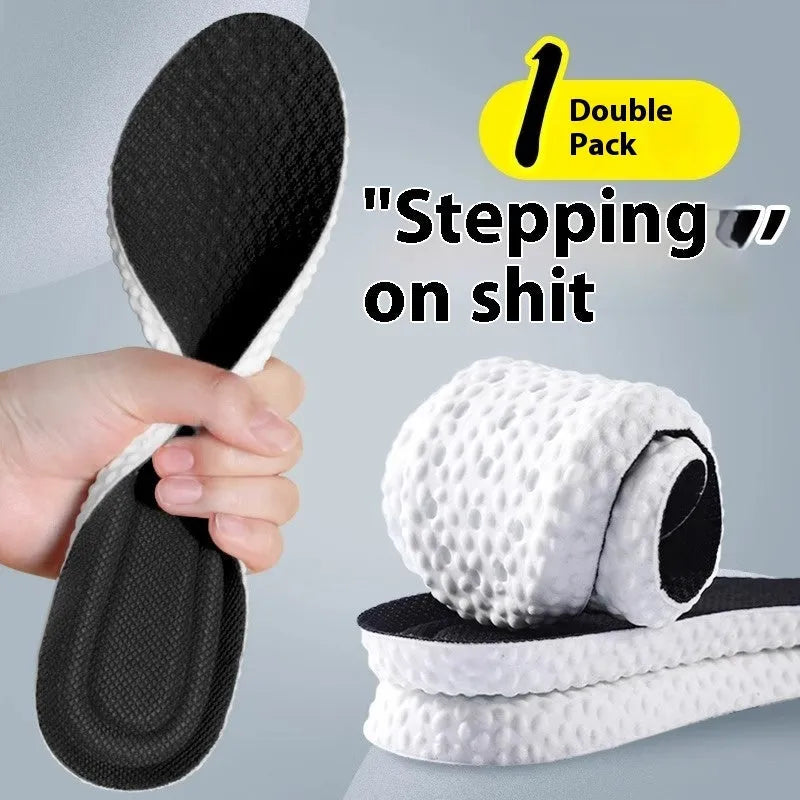 Grey, black, and orange PU foam sports insoles shown on a size chart from 35 to 46.