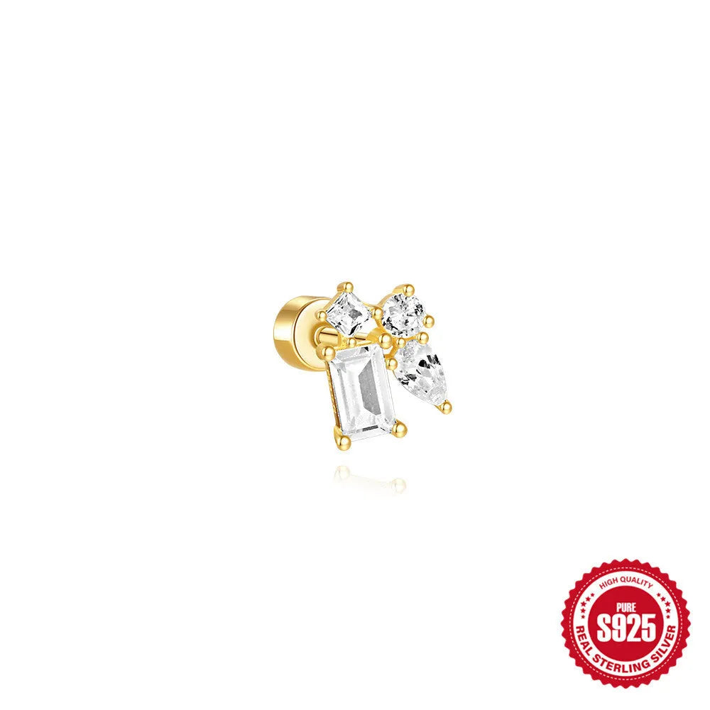 S925 sterling silver flat column threaded ear bone stud in a gold colour finish