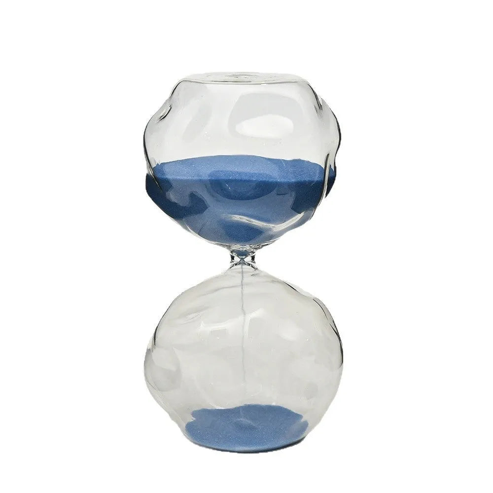 Borosilicate glass sand timer with coloured sand in a European-style blown glass hourglass