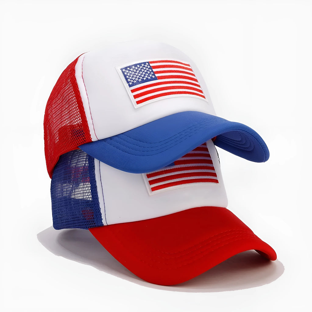 Red and blue contrast breathable adjustable baseball cap with dome crown