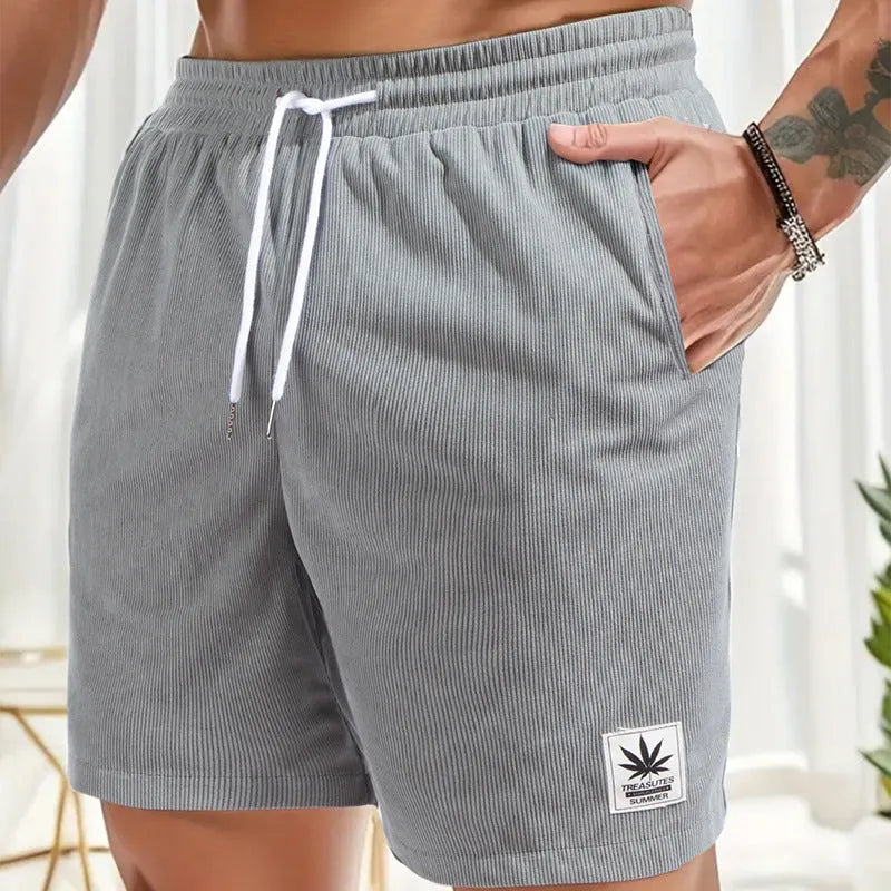 Men's straight-leg summer shorts with drawstring waist in blue colour option