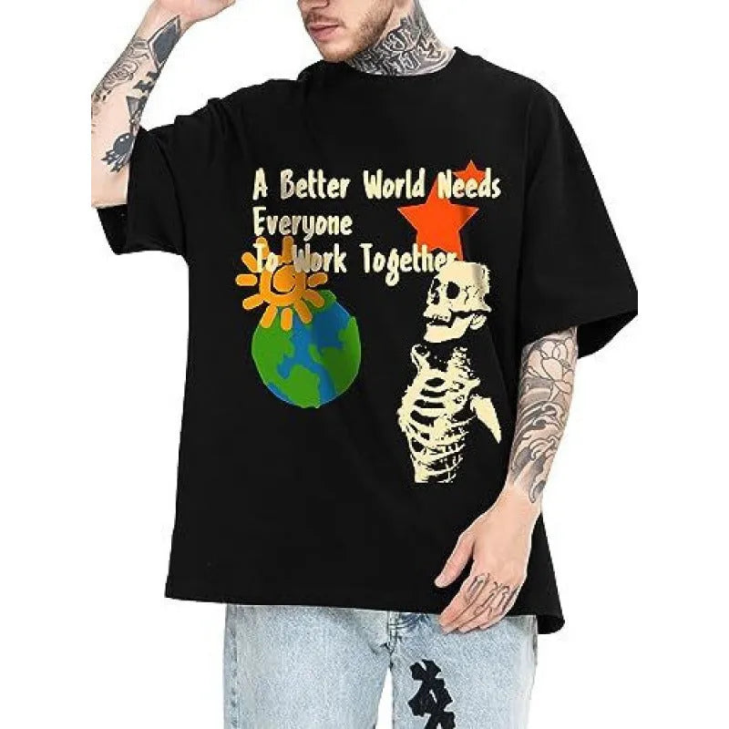Printed men's street short-sleeved sports t-shirt with digital pattern design