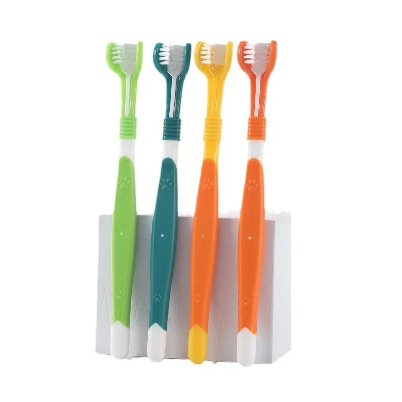 Plastic and nylon pet toothbrush for dogs and cats in multiple colour options