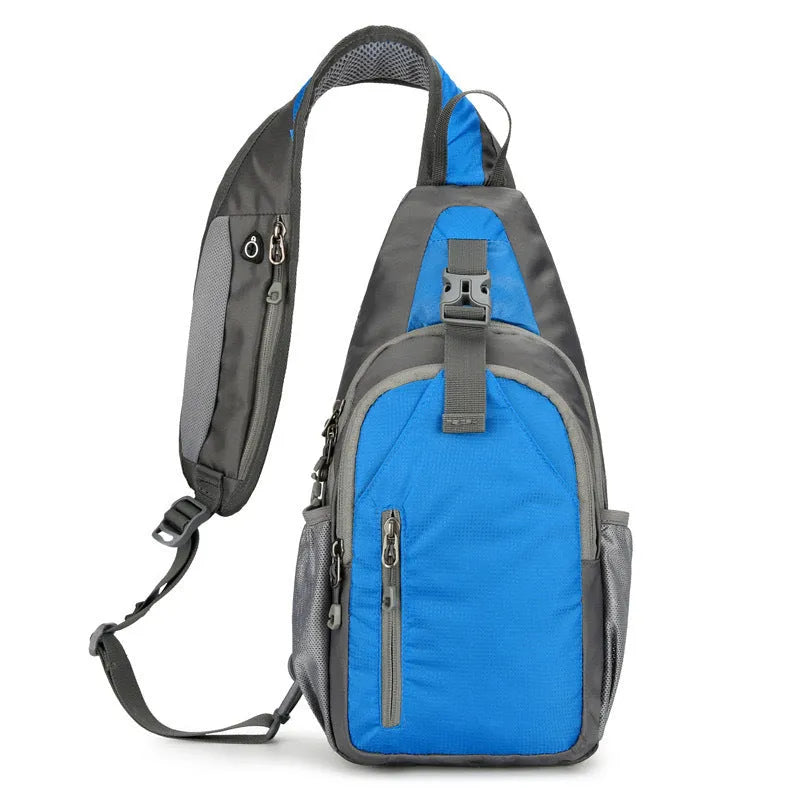Nylon canvas crossbody chest bag in army green colour with contrast details for outdoor leisure use.