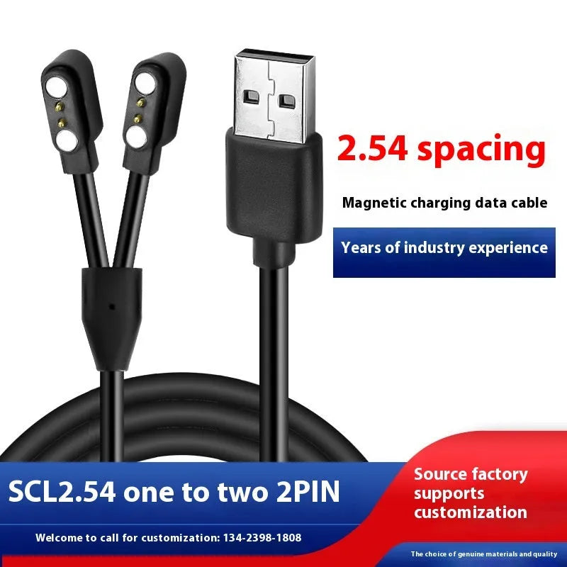Black 50cm charging cable with 2-pin 2.54mm connector for Bluetooth glasses