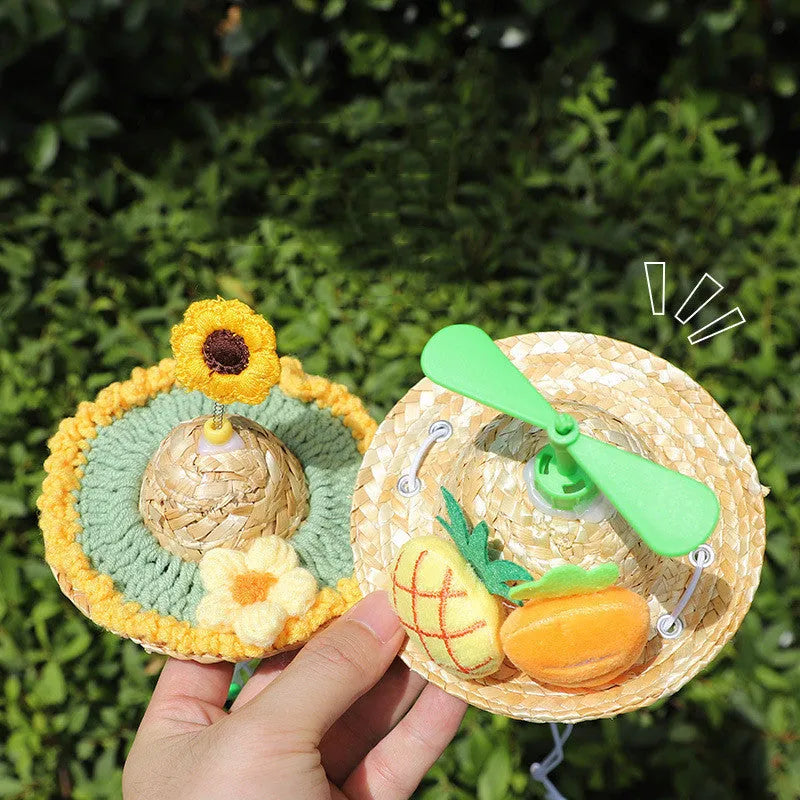 Pet cute hat decorative puppy cap made of mixed cloth and grass in small flower style on small dog