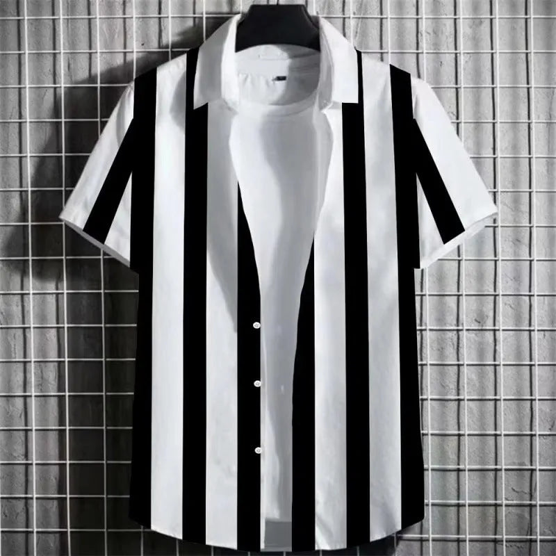 Men's striped linen T-shirt with 3D printed pattern in various colour options