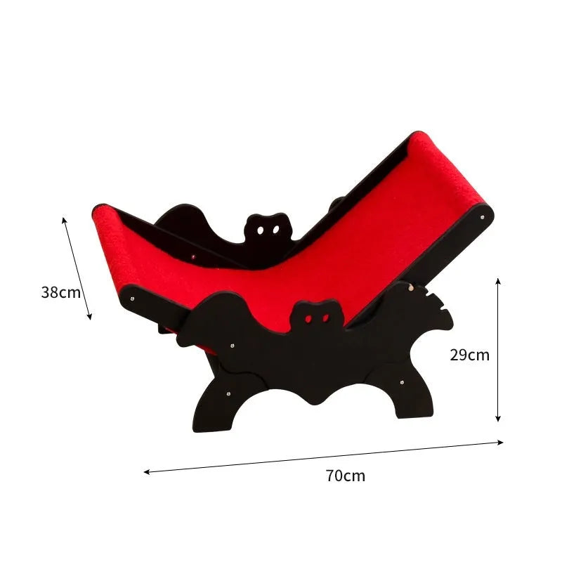 MW-054 wooden frame cat recliner bed in black and red colours, serving as a lounge chair and cage accessory.