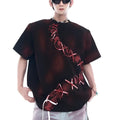 Men's red loose fit pure cotton T-shirt with drop-shoulder sleeves, American retro style, sizes S to XL