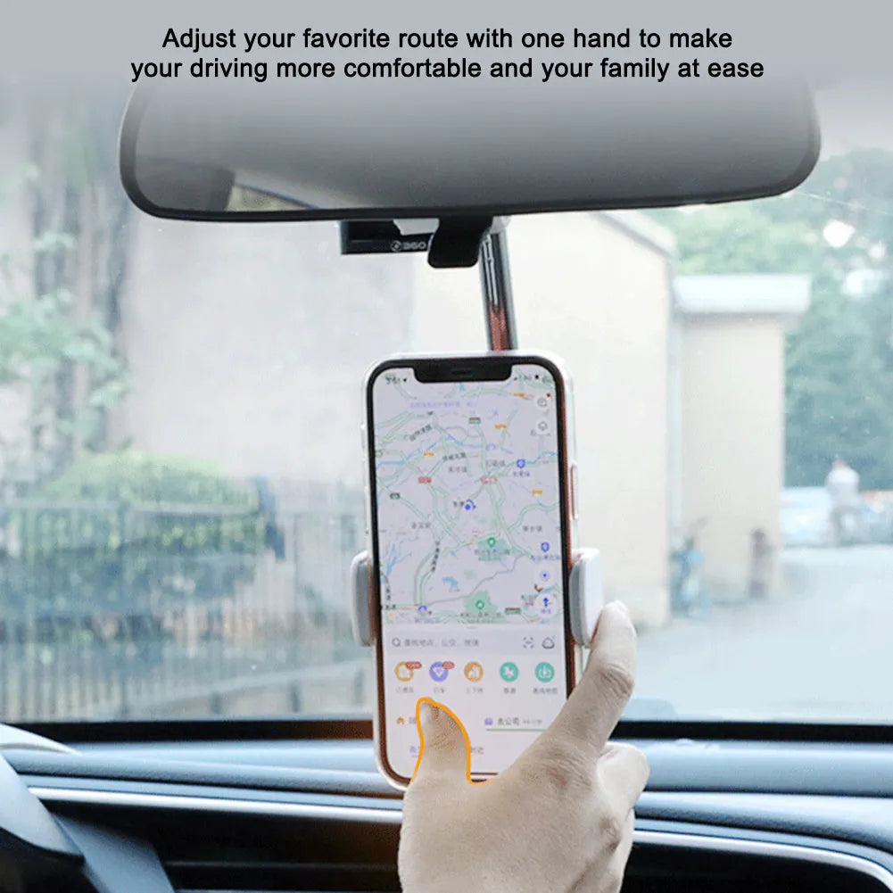 Black car windscreen phone holder with 360-degree rotating head on a suction cup mount.