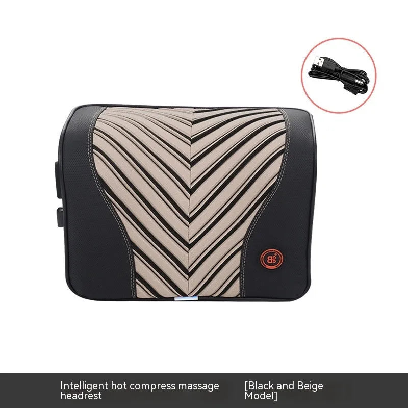 Car electric massage heating headrest and lumbar support cushion in black and orange colour