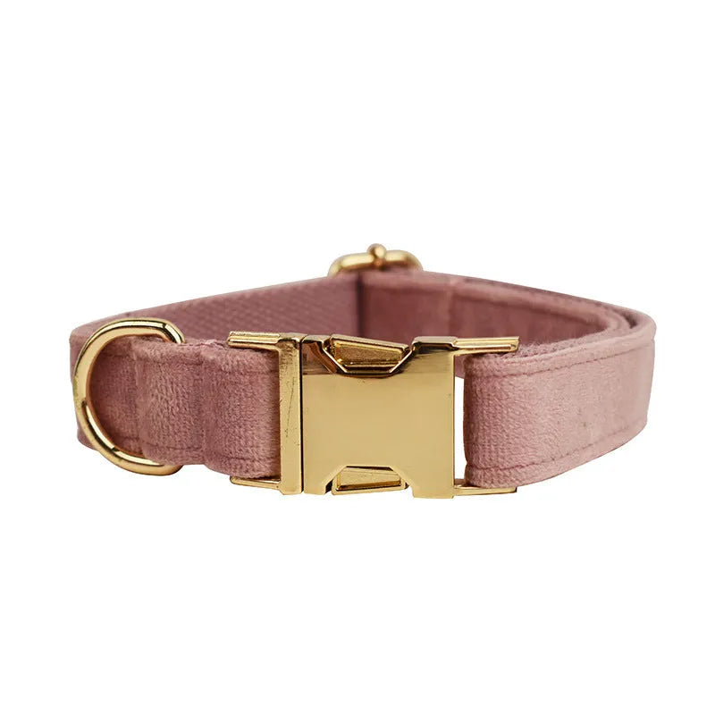 Light purple pink velvet adjustable dog collar with optional matching leash and accessory set.