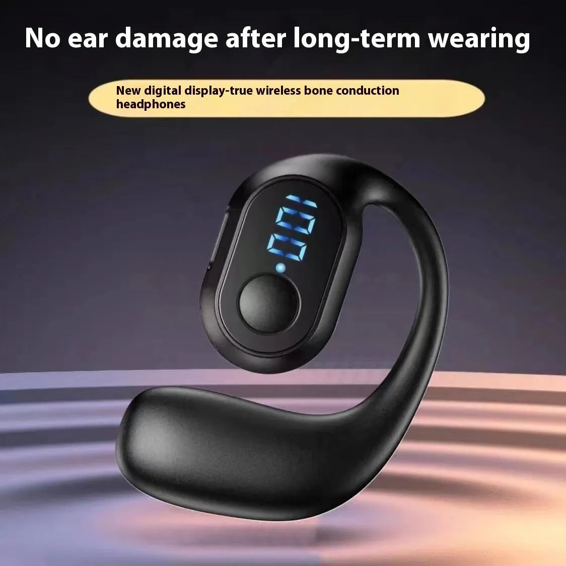Business wireless headset ear-mounted non in-ear with smart digital display in black