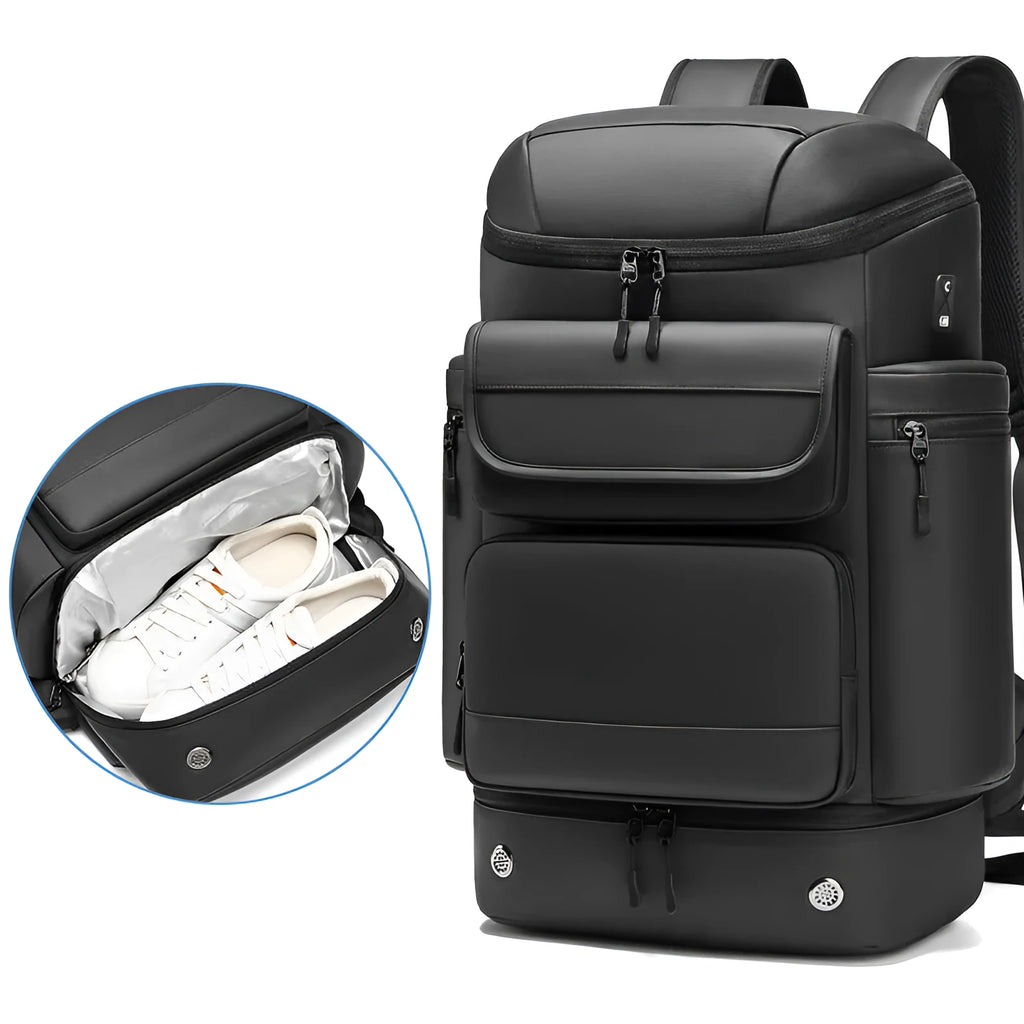 Men's large capacity waterproof travel shoulder bag in black Niujin textile, 55cm x 31cm x 20cm