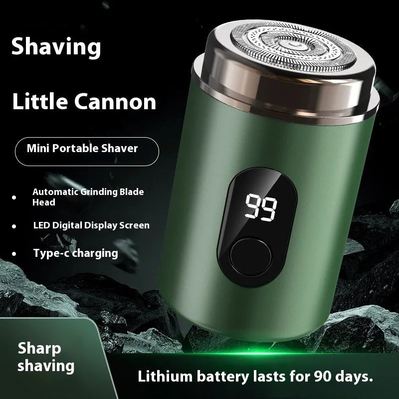 Mini electric shaver for men in Elegant Black or Horse Orange, ABS body, LED display, USB rechargeable, brushless motor.