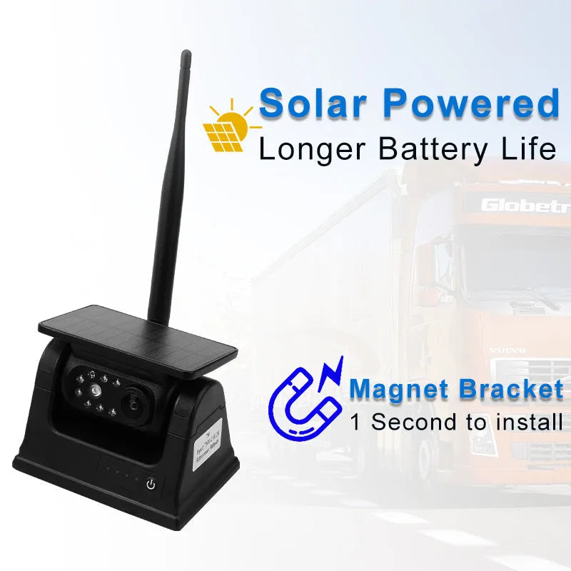 Solar wireless charging camera system with magnet suction for vehicle reversing and monitoring in black colour