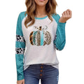 Sky blue Halloween T-shirt with 3D printed pumpkin design, long sleeves, regular fit