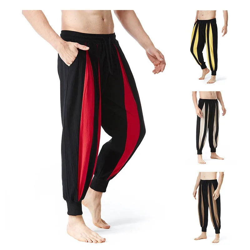 Men's straight leg casual trousers in red, khaki, yellow, or brown colours.