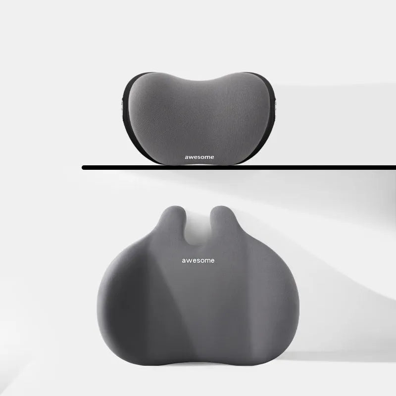 Automotive headrest and lumbar support pillow set in coordinated colours for car comfort