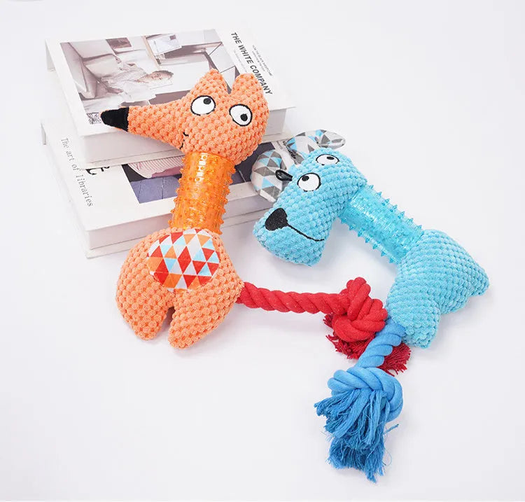 Corn kernel TPR dog squeaky toy Blue Orange with cotton rope tail for small and large dogs