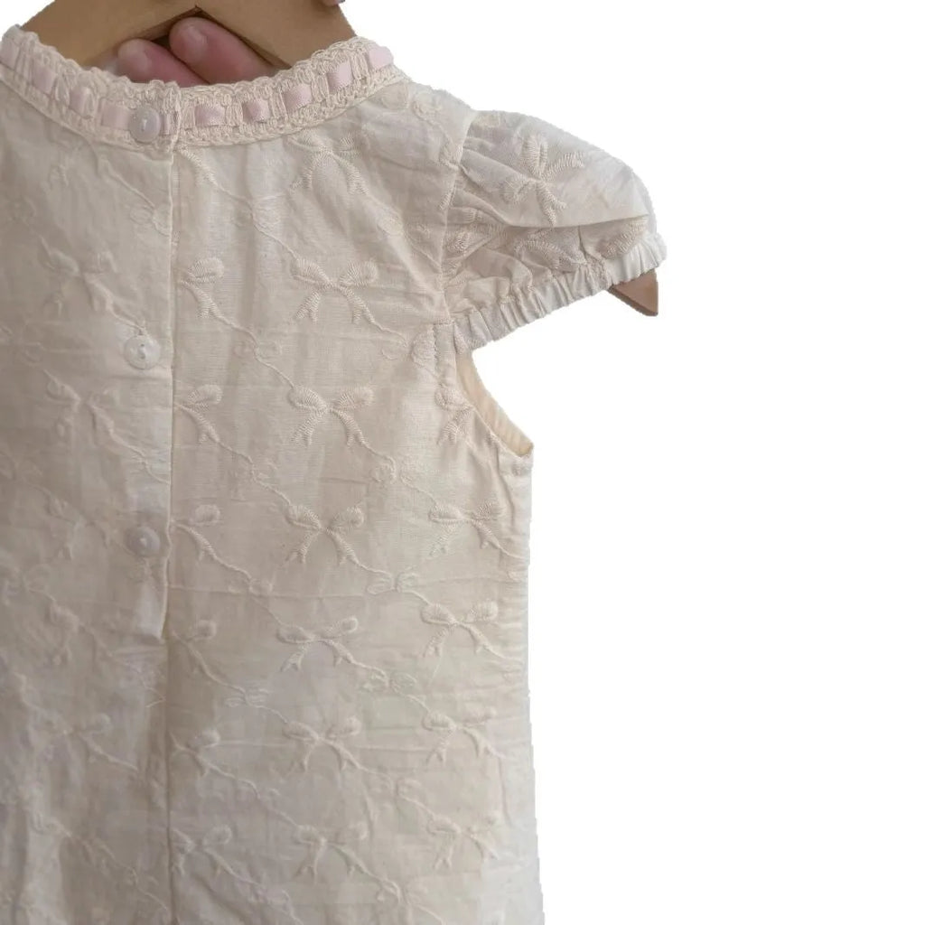 Girls cotton suspenders dress solid colour bow detail creamy white beige children 90-140cm