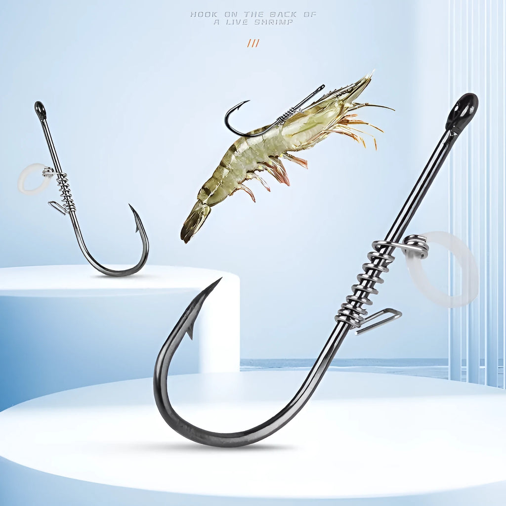 Spring rubber band sea fishing lure with barbed hook and live shrimp, 10-piece pack