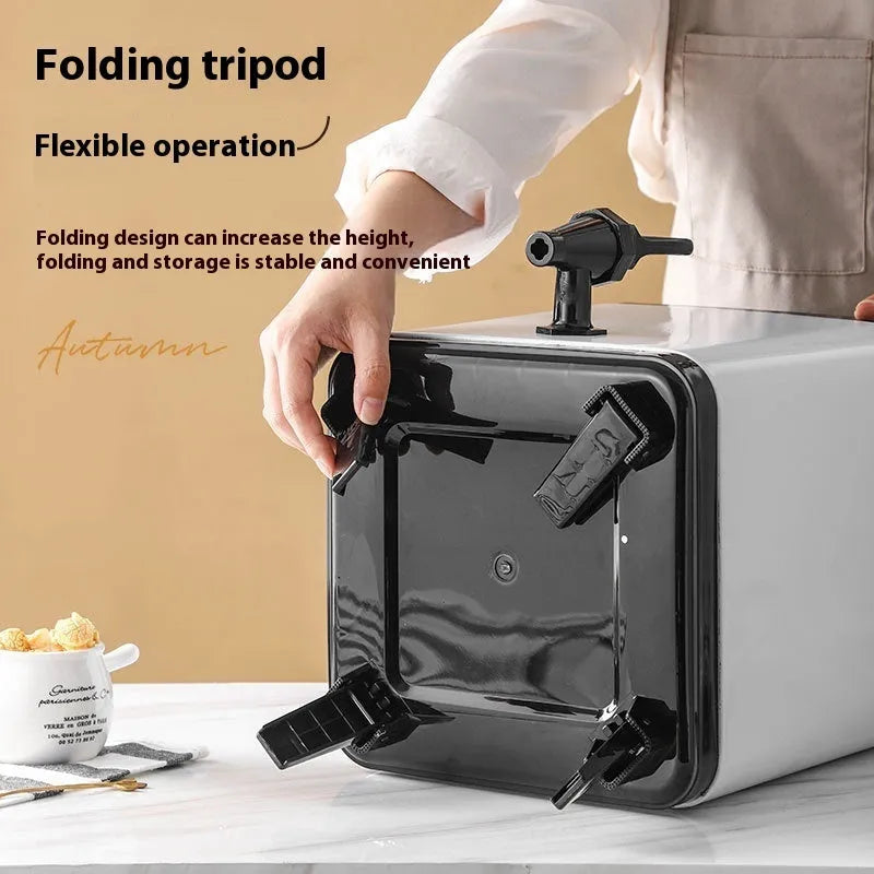 Silver stainless steel milk tea bucket with square lock lid and 8L capacity