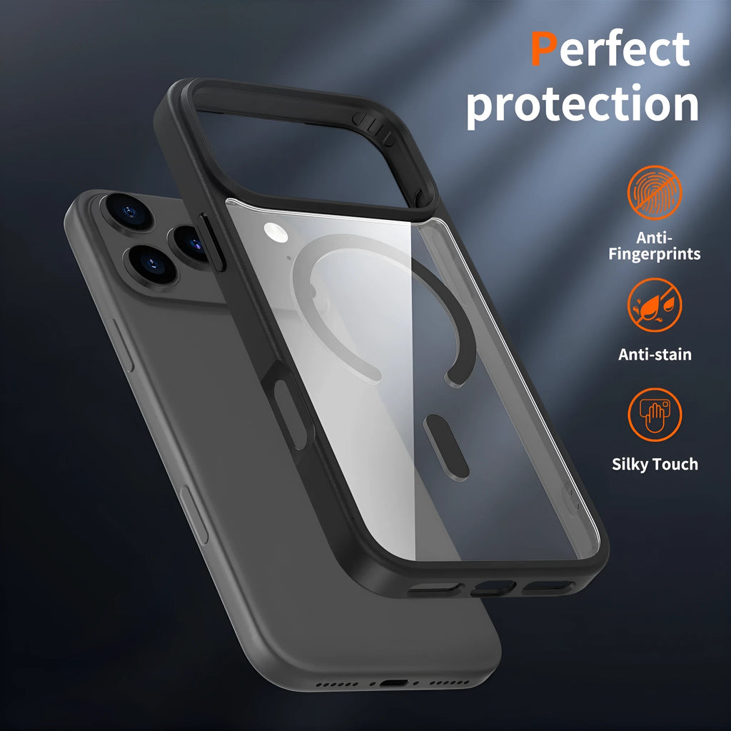 TPI PC translucent frosted phone case with magnetic suction for iPhone 17 Pro Max in black