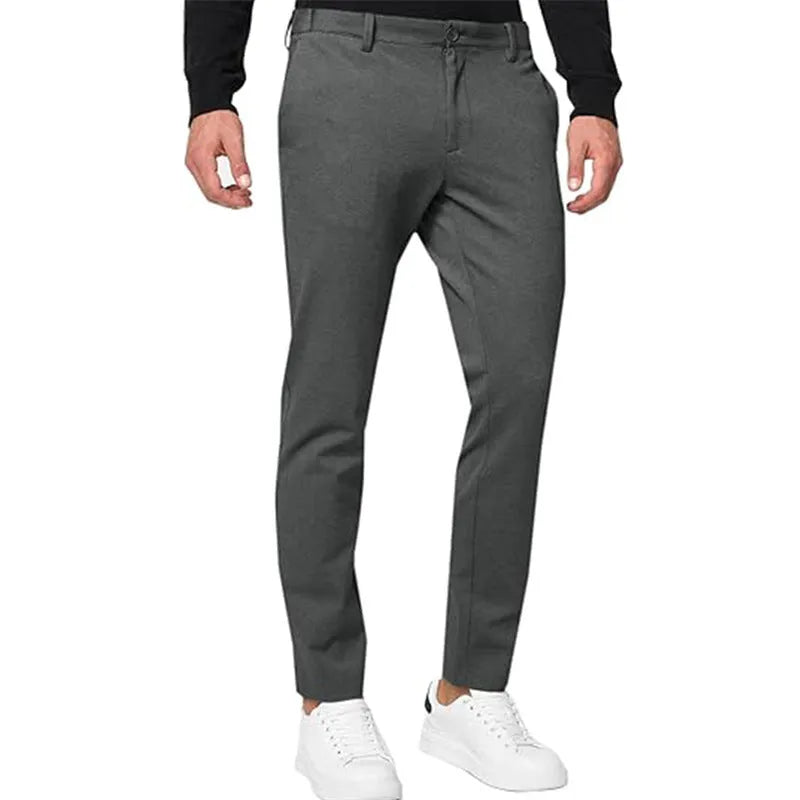 Men's slim-fit tapered chino trousers in cotton blend fabric with high elasticity