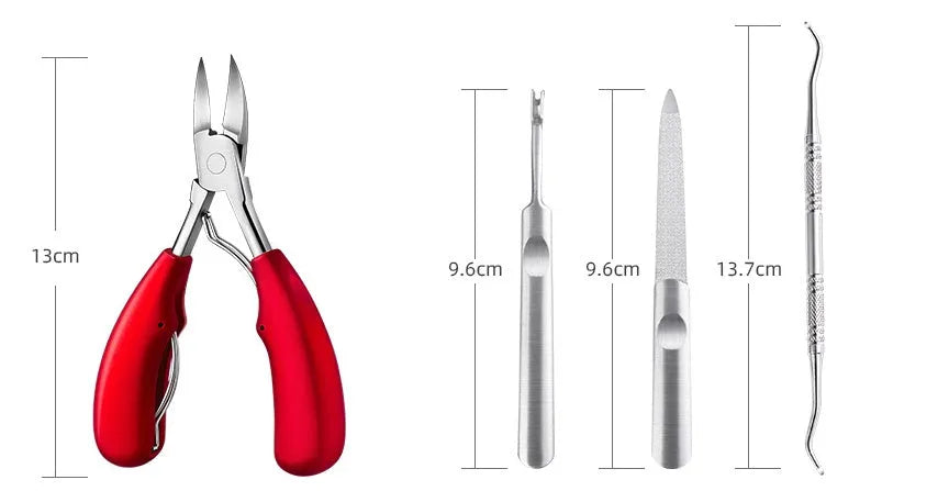 Stainless steel nail clippers with coloured ABS handles and dead skin trimming accessories