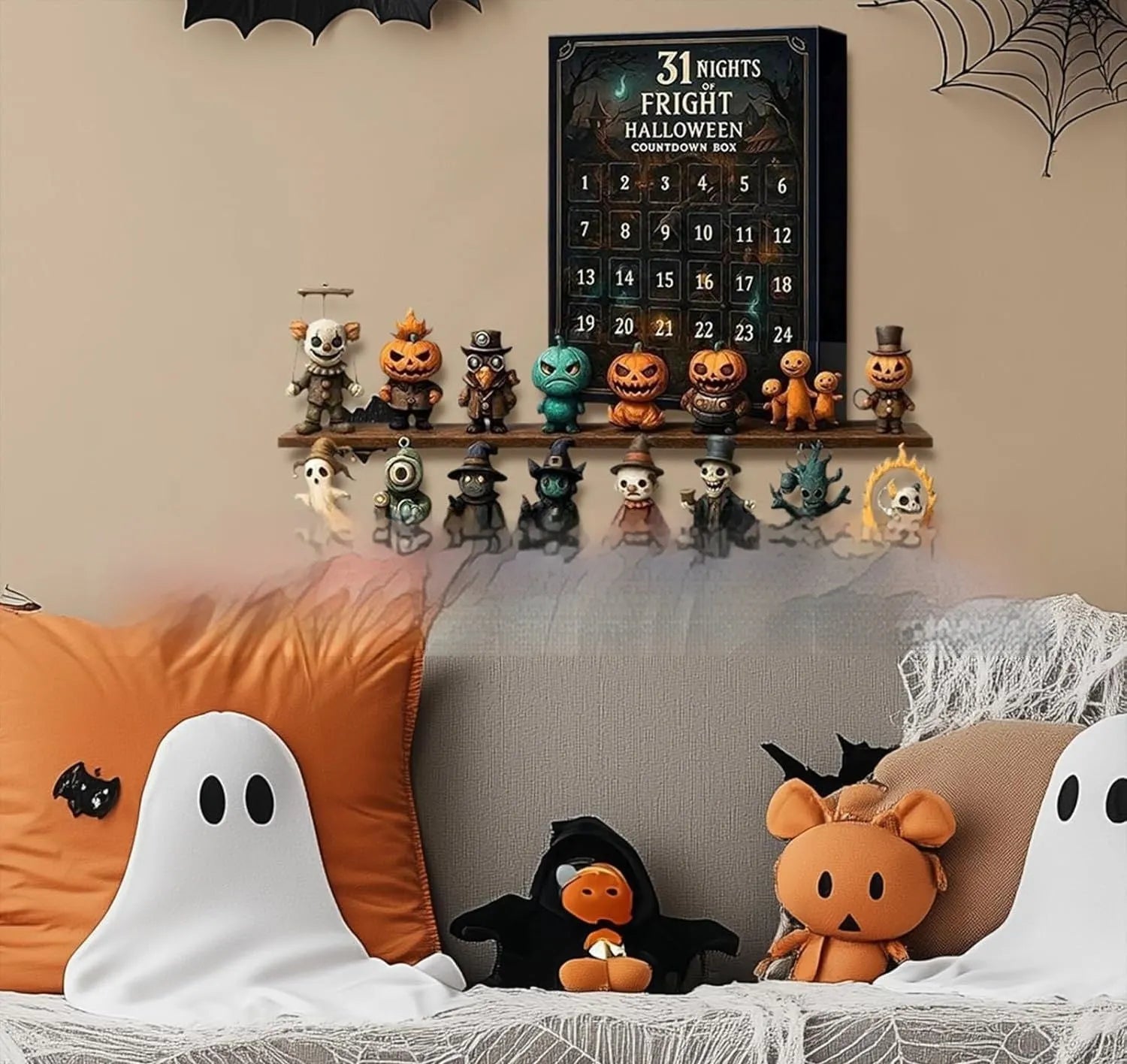 Halloween advent calendar blind box with horror doll figurines for 31, 15, or 7 night countdowns.