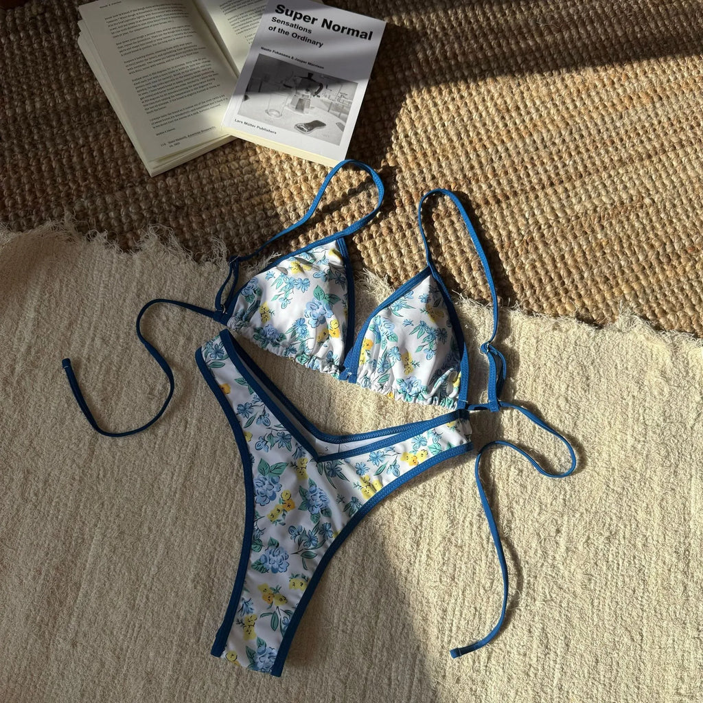 Women's split leopard print printed bikini swimsuit in polyester, brief style, available in multiple colours