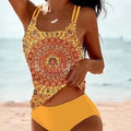 Vintage printed high waist conservative swimwear set with retro dot pattern in black