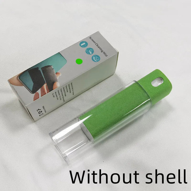 Portable all-in-one screen cleaner with integrated spray and microfiber wipe, 10ml fluid, 9cm size