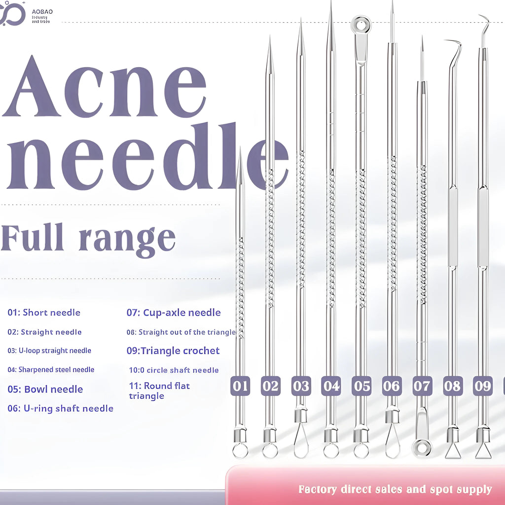 4-piece metal acne needle set with ultra fine pointed tips for precise skincare application