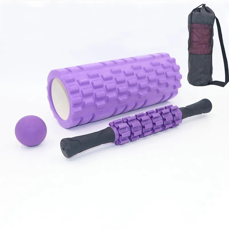 Black 33cm foam massage roller with six adjustable gear pieces for muscle recovery