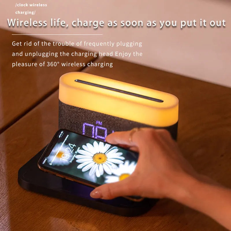 Wireless charging desktop clock night light table lamp in modern simple design