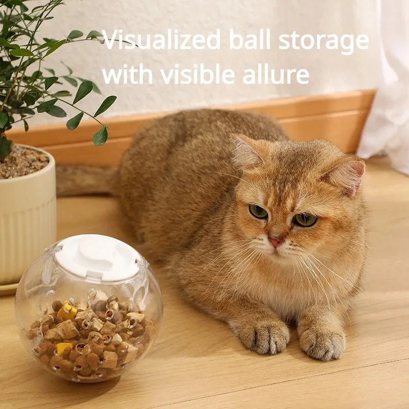 Blue slow feeding ball toy for cats and small dogs, 11.5cm diameter, made from ABS plastic
