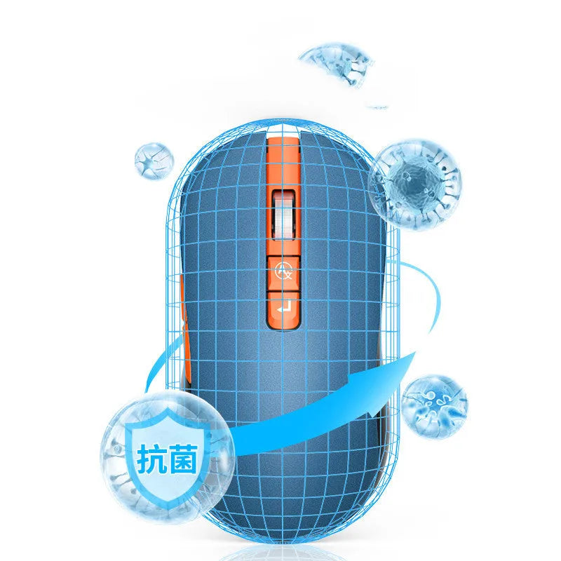 IFLYTEK black wireless gaming mouse with seven buttons and a noise-reducing microphone grille on a wooden desk.