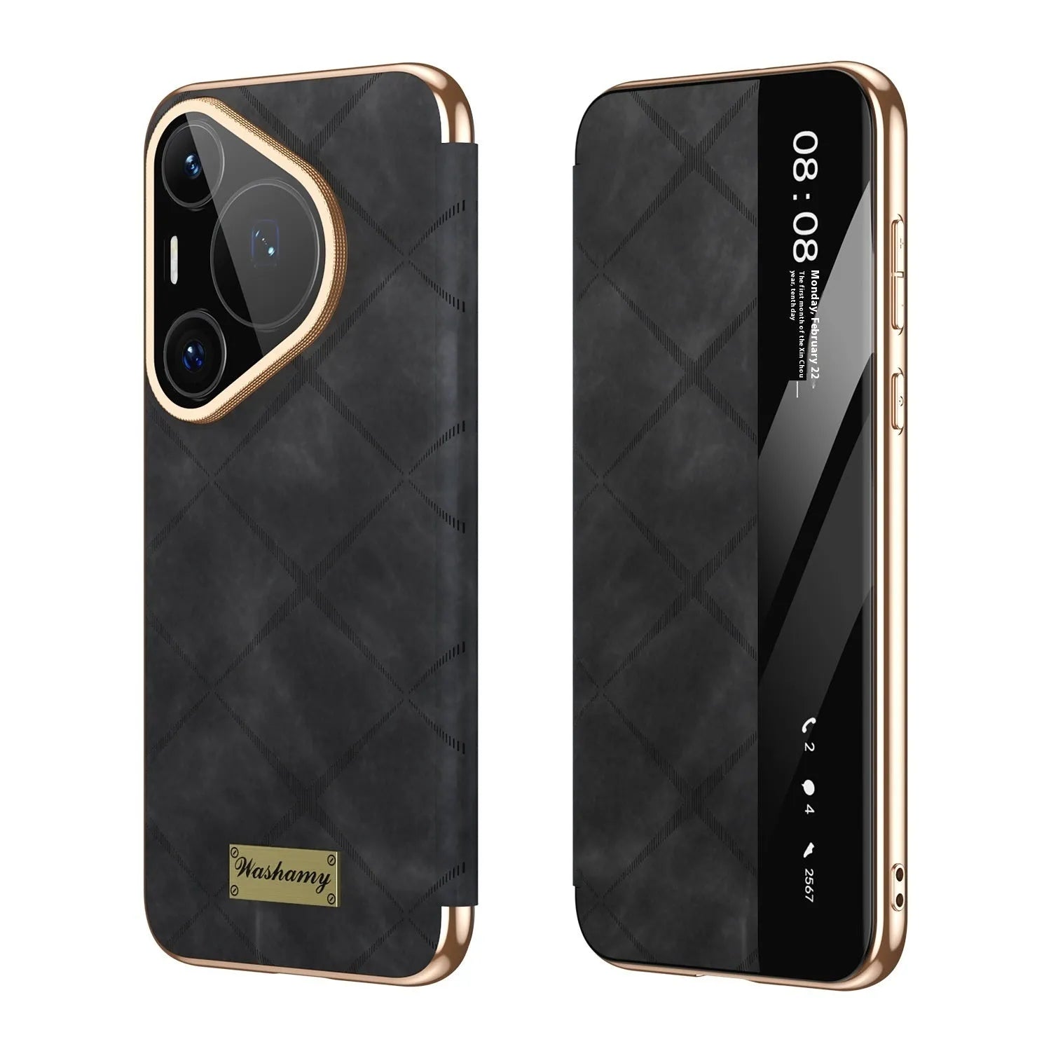 Electroplated diamond grid anti-fingerprint phone case for Huawei smartphones in imitation leather