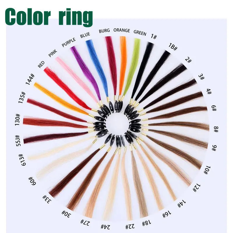 Hand-woven human hair colour board with 48 colour strands for salon colour matching